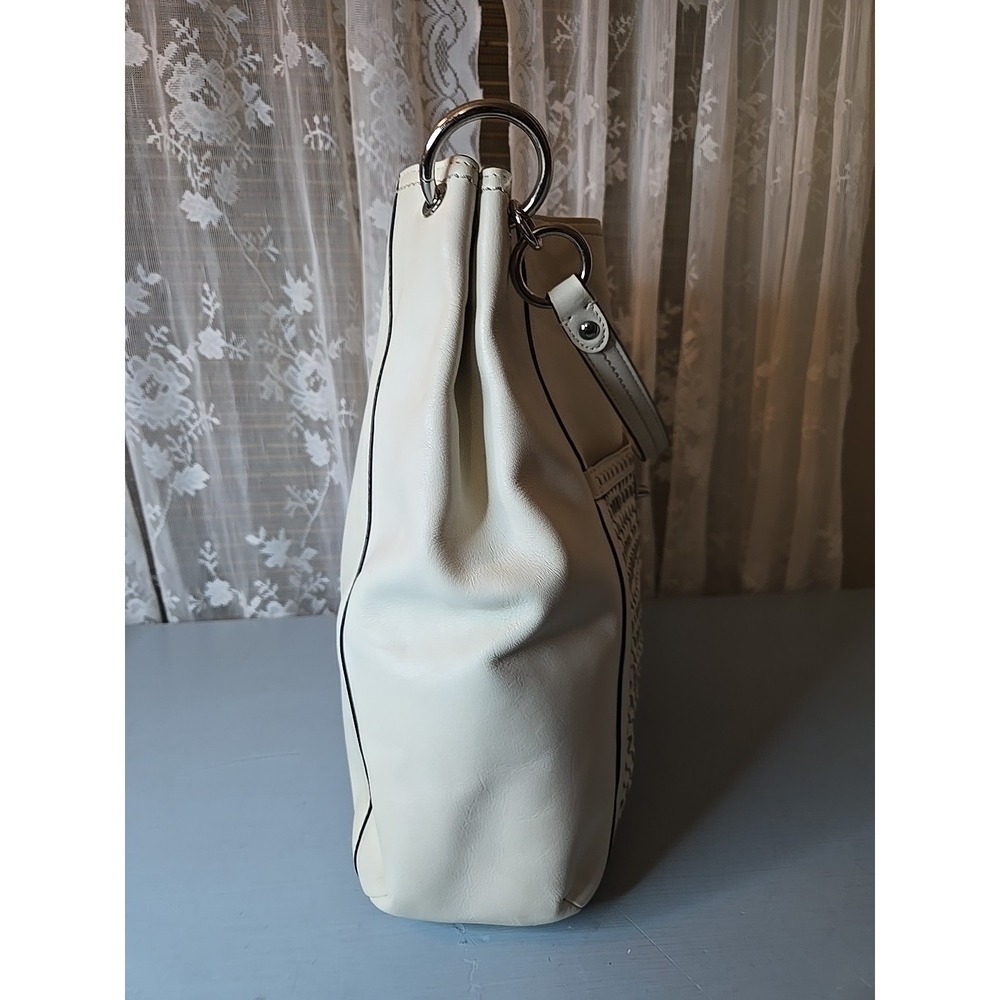 Vintage Coach white woven leather shoulder bag tassel turn lock large 2013 S1 - Picture 5 of 16
